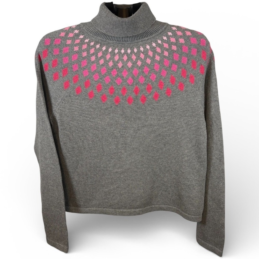 Talbots Womens Gray Pink Cashmere Wool Blend Diamond  Turtleneck Sweater‎ L